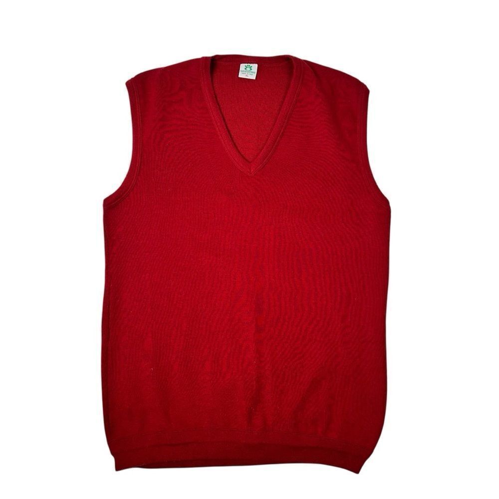 Vintage 80s Men’s Red Sweater V-Neck Holiday Vest XL Made In Italy